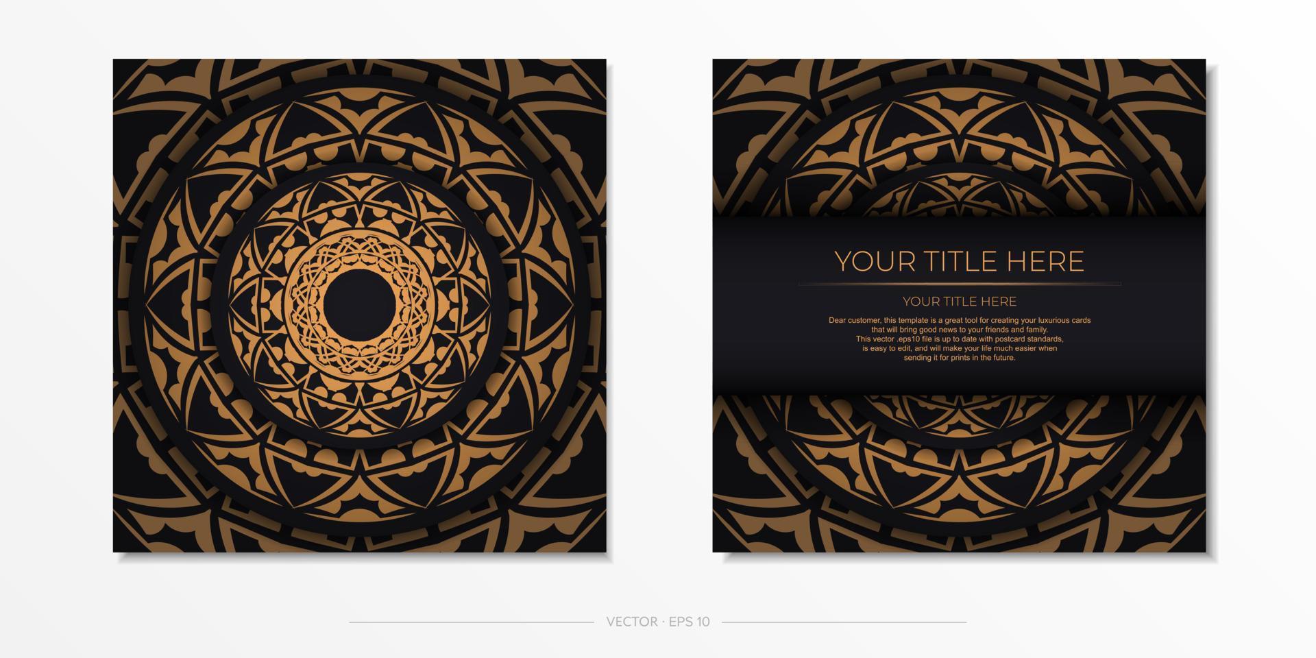 zwart kleur ansichtkaart ontwerp met oranje ornament. uitnodiging kaart ontwerp met ruimte voor uw tekst en abstract patronen. vector