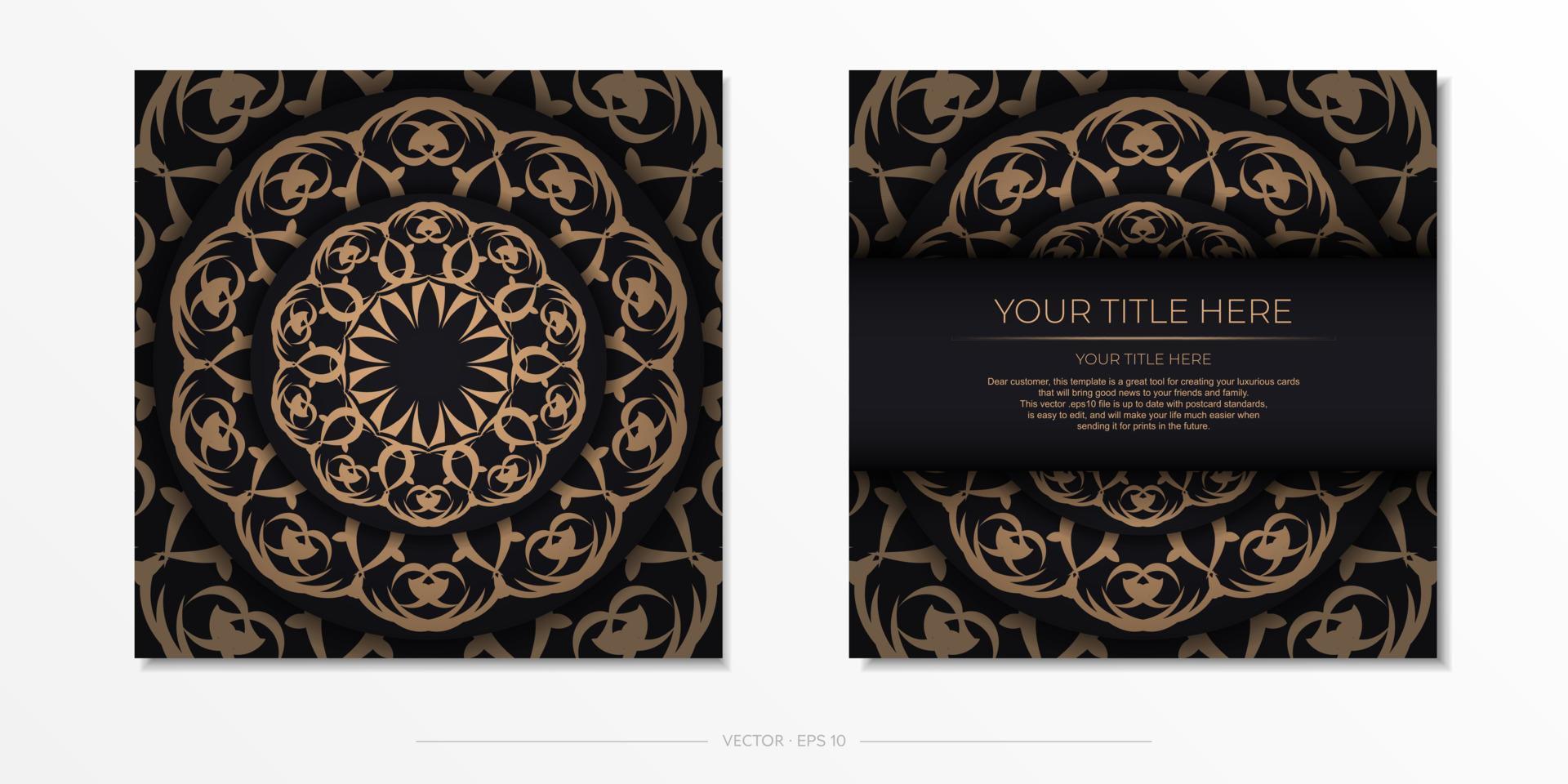 plein ansichtkaart ontwerp in zwart kleur met luxueus ornamenten. elegant uitnodiging met wijnoogst patronen. vector