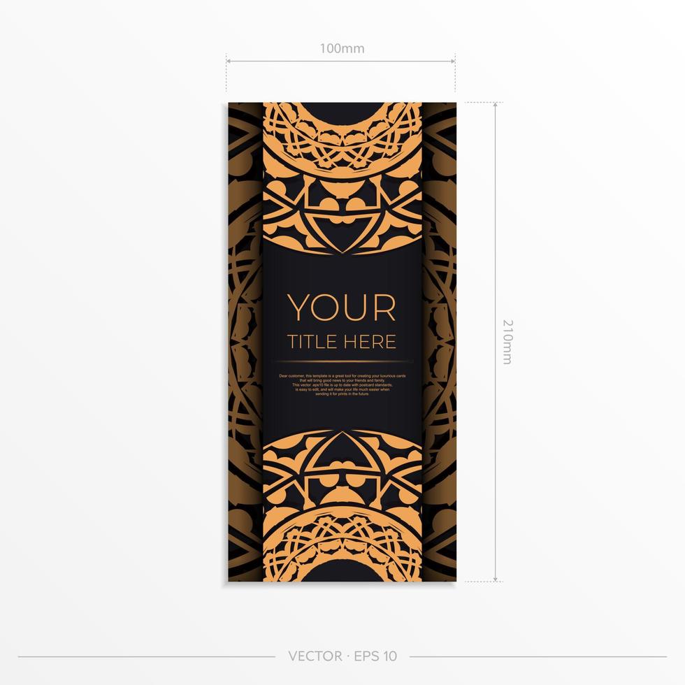 vector ontwerp van ansichtkaart in zwart kleur met oranje ornament. uitnodiging kaart ontwerp met ruimte voor uw tekst en abstract patronen.