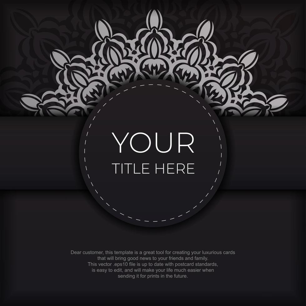 luxueus ansichtkaarten in zwart met wijnoogst patronen. uitnodiging kaart ontwerp met mandala ornament. vector