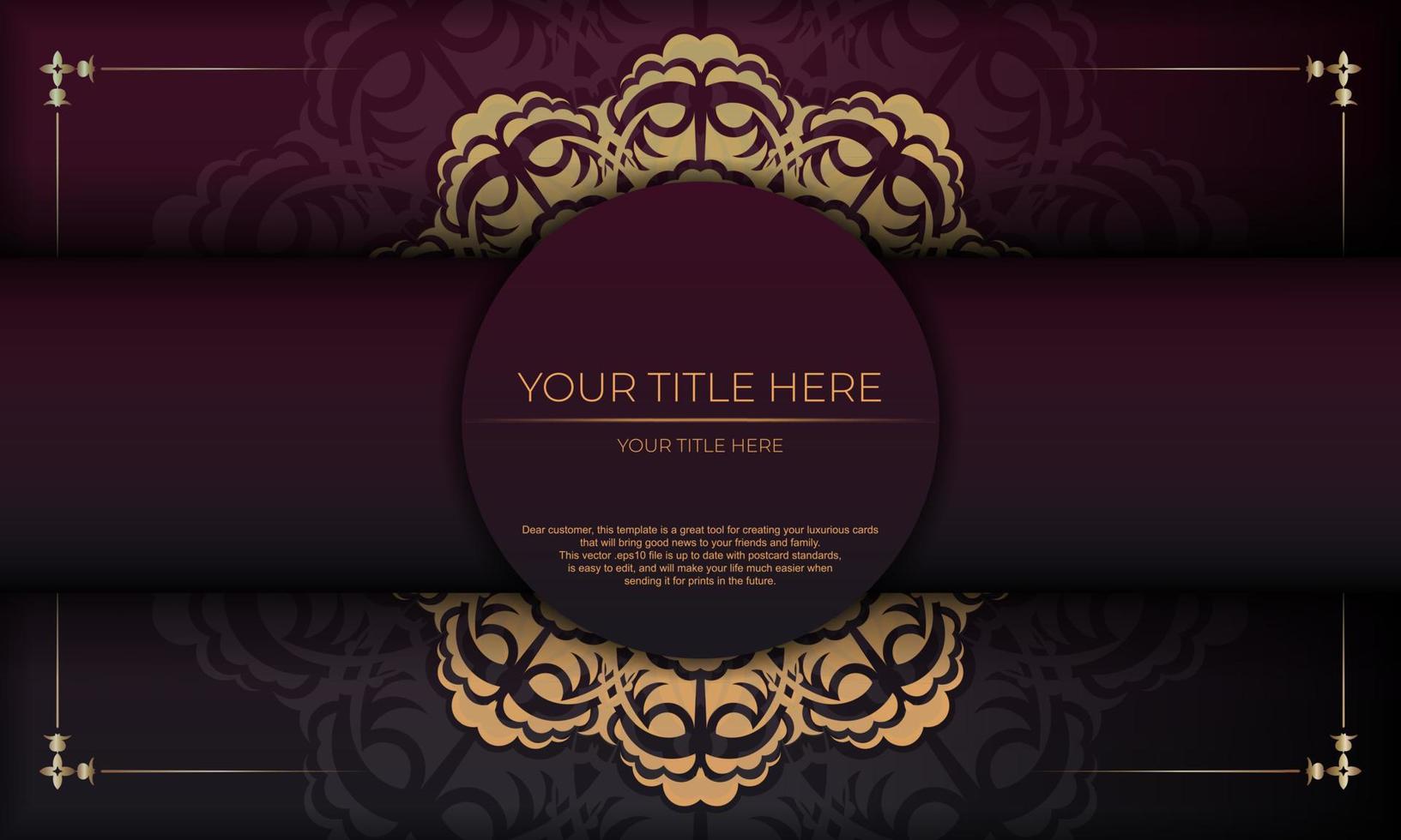 bordeaux achtergrond met wijnoogst ornamenten en plaats onder de tekst. drukklare uitnodiging ontwerp met mandala ornament. vector