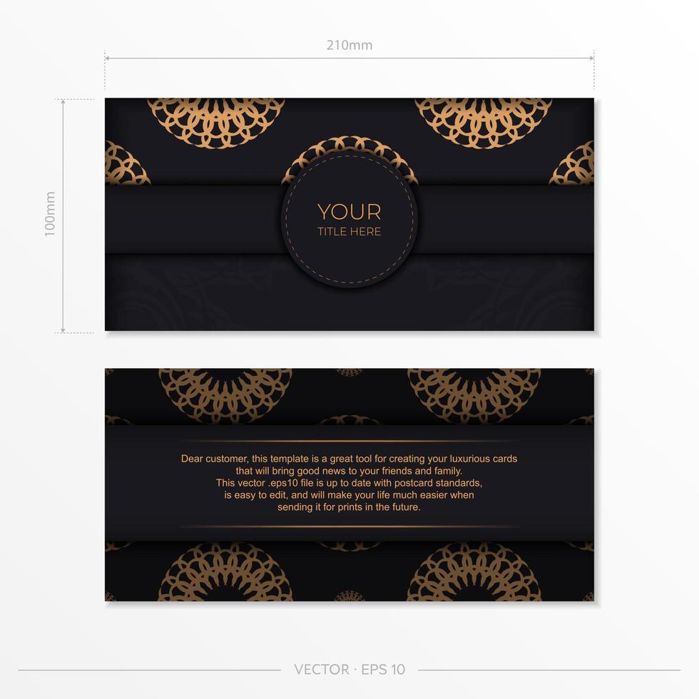 elegant klaar om te printen ansichtkaart ontwerp in zwart met luxueus Grieks patronen. uitnodiging kaart sjabloon met wijnoogst ornament. vector