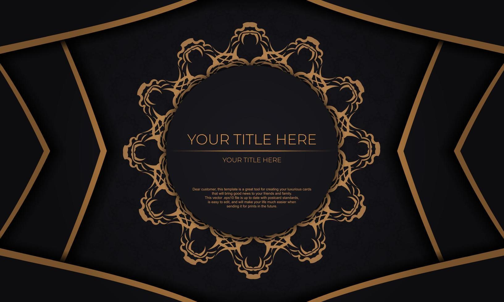 zwart vector achtergrond met luxe goud ornamenten en plaats voor uw ontwerp. uitnodiging kaart ontwerp met wijnoogst ornament.