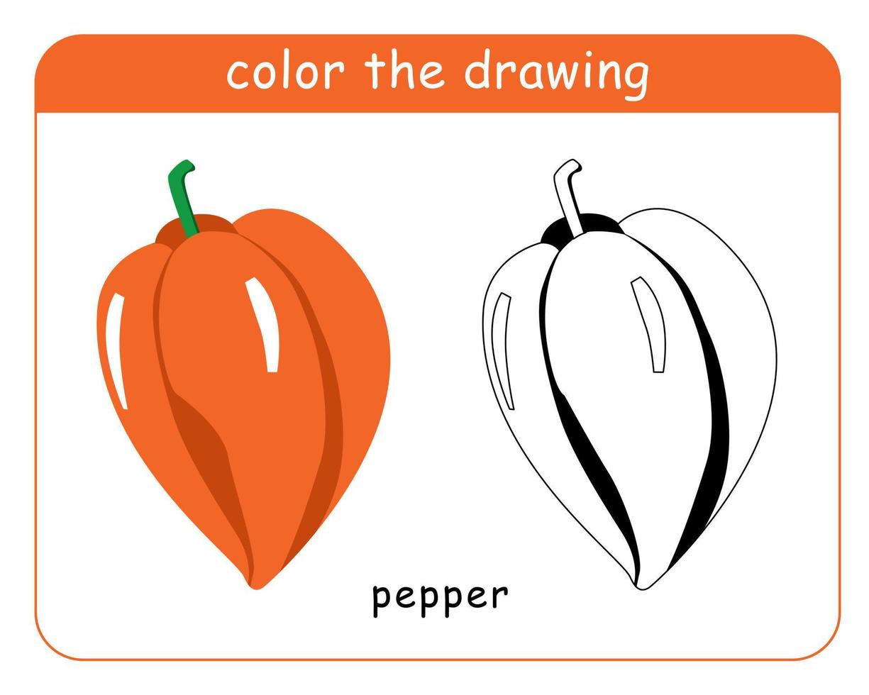 kleur boek voor kinderen. Bulgaars peper in kleur en zwart en wit. vector