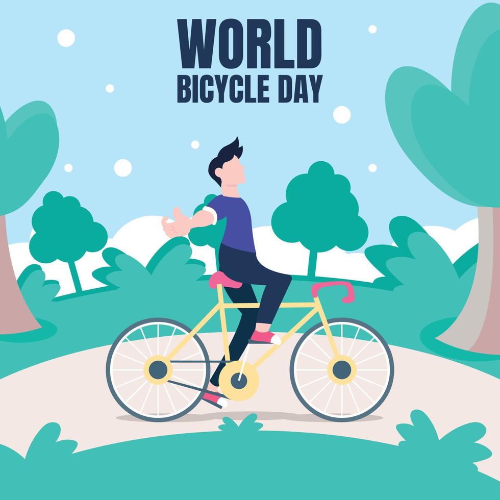 illustratie vector grafisch van een Mens rijden een fiets terwijl verhuur Gaan van zijn handen, perfect voor wereld fiets dag, vervoer, sport, vieren, groet kaart, enz.