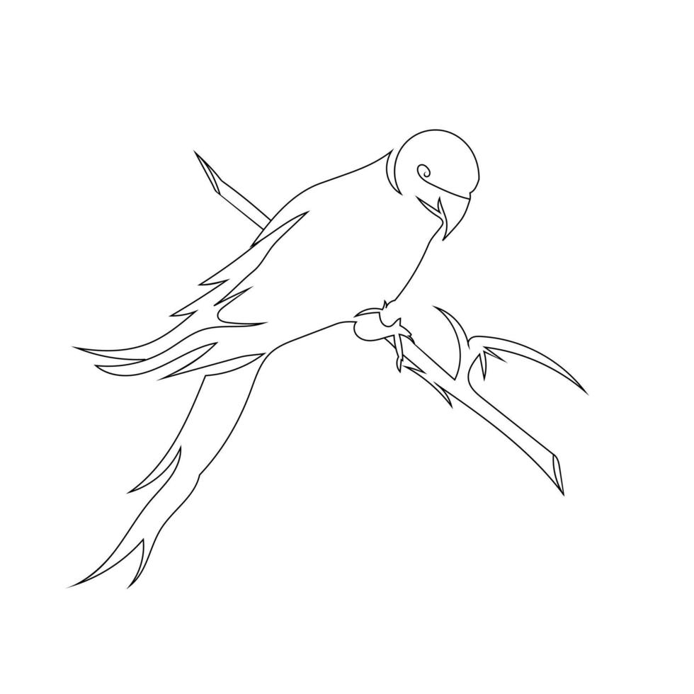 papegaai vogel staan lijn kunst tekening stijl, de vogel schetsen zwart lineair geïsoleerd Aan wit achtergrond, en de het beste papegaai vogel vector illustratie.
