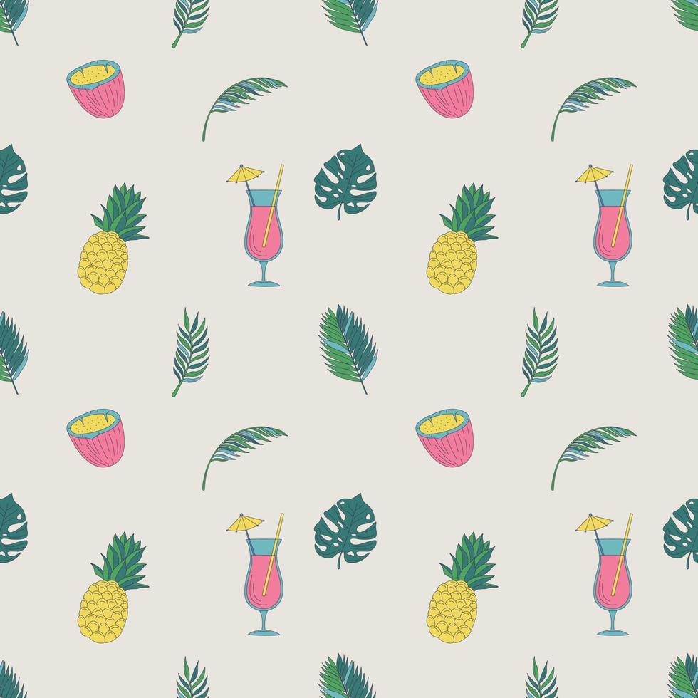 naadloos patroon met ananas, cocktail en tropisch bladeren. vector