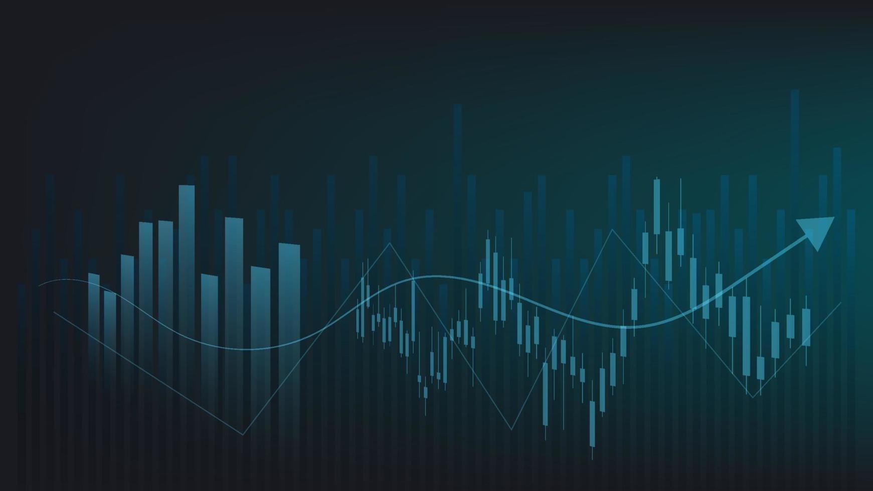 financieel bedrijf statistieken met bar diagram en kandelaar tabel tonen voorraad markt prijs en valuta uitwisseling Aan donker groen achtergrond vector