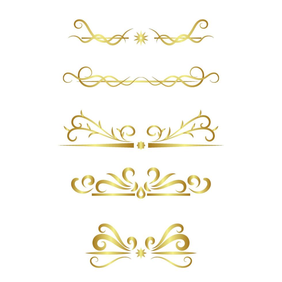 gouden kolken lijnen schoonschrift ornament reeks geïsoleerd Aan wit achtergrond vector