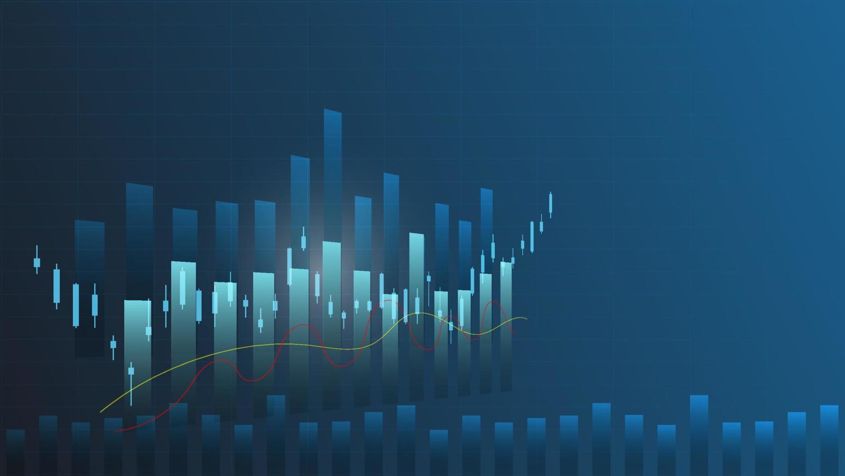 voorraad markt en cryptogeld handel tabel concept. kandelaar en bar diagram met volume indicator tonen digitaal geld of financieel statistieken en bedrijf verdienen beheer Aan blauw achtergrond vector