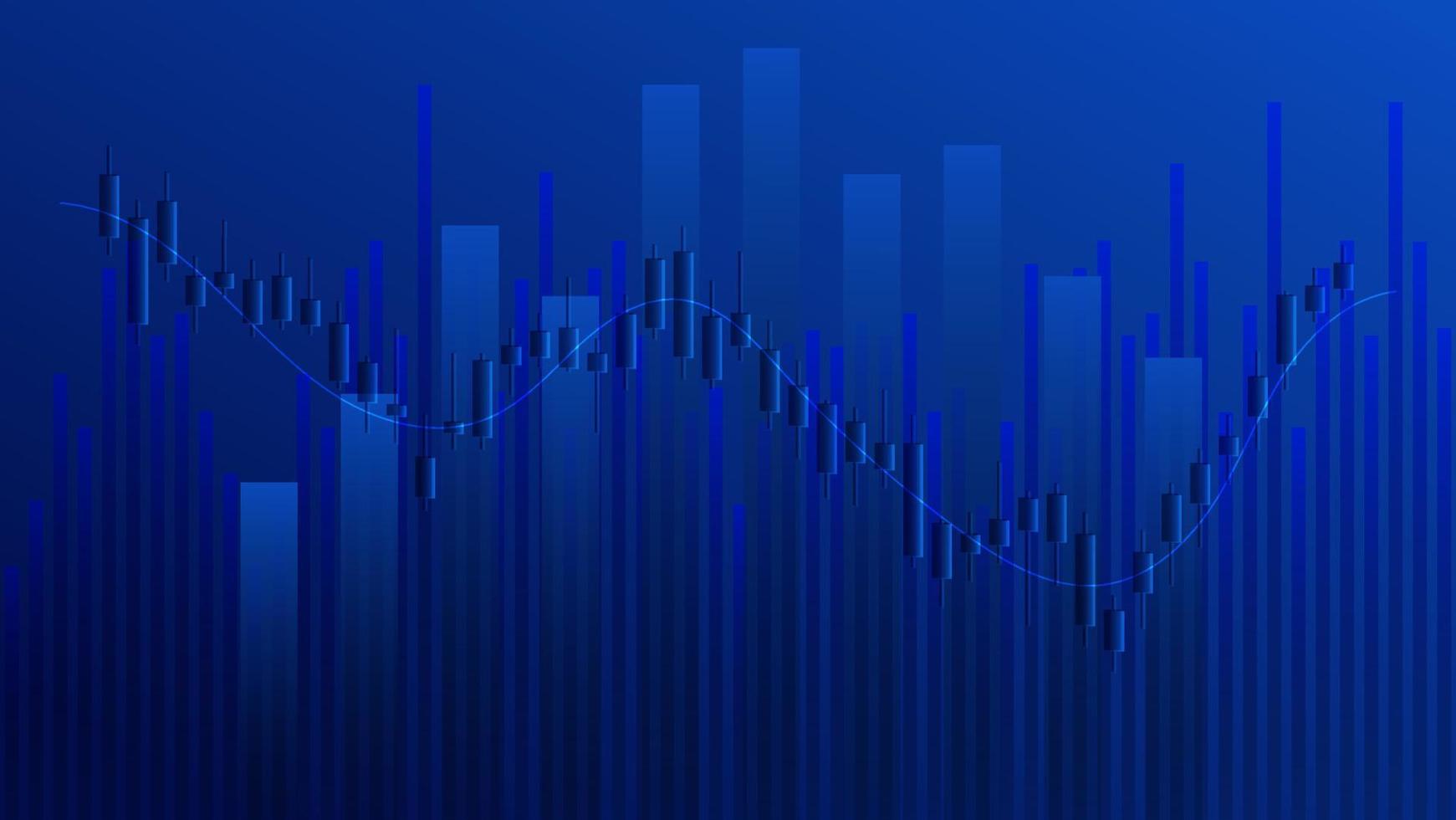 financiële bedrijfsstatistieken met staafdiagram en kandelaargrafiek tonen beurskoers en effectief verdienen op blauwe achtergrond vector