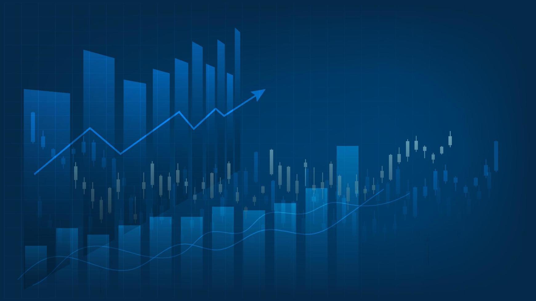 voorraad markt en cryptogeld handel tabel concept. kandelaar en bar diagram met volume indicator tonen digitaal geld of financieel statistieken en bedrijf verdienen beheer Aan blauw achtergrond vector