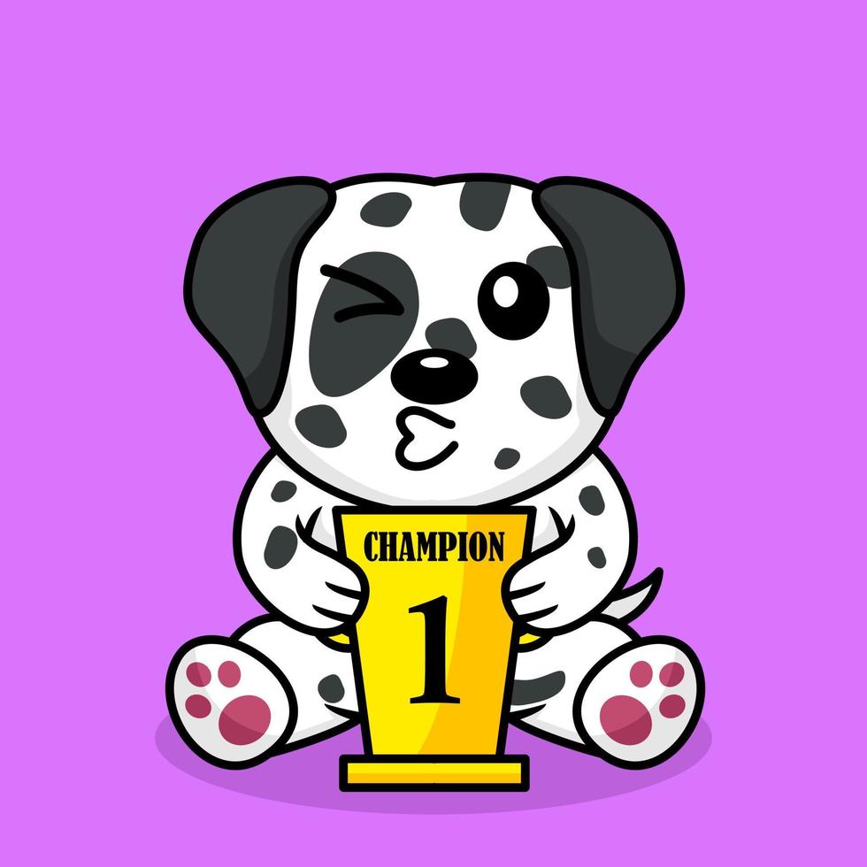 vector illustratie van premie schattig hond draag- de 1e plaats trofee