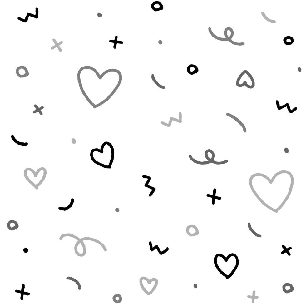 schattig abstract confetti bestrooi fonkeling schijnen vorm het formulier klein stip punt lijn schets mini hart abstract zwart wit grijs bw naadloos patroon wit achtergrond vector