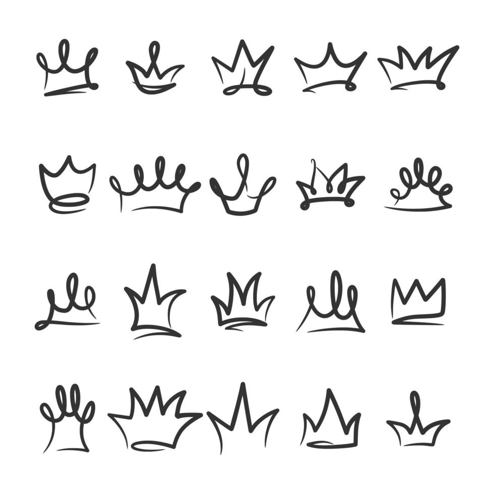 hand- getrokken kroon tekening icoon vector verzameling