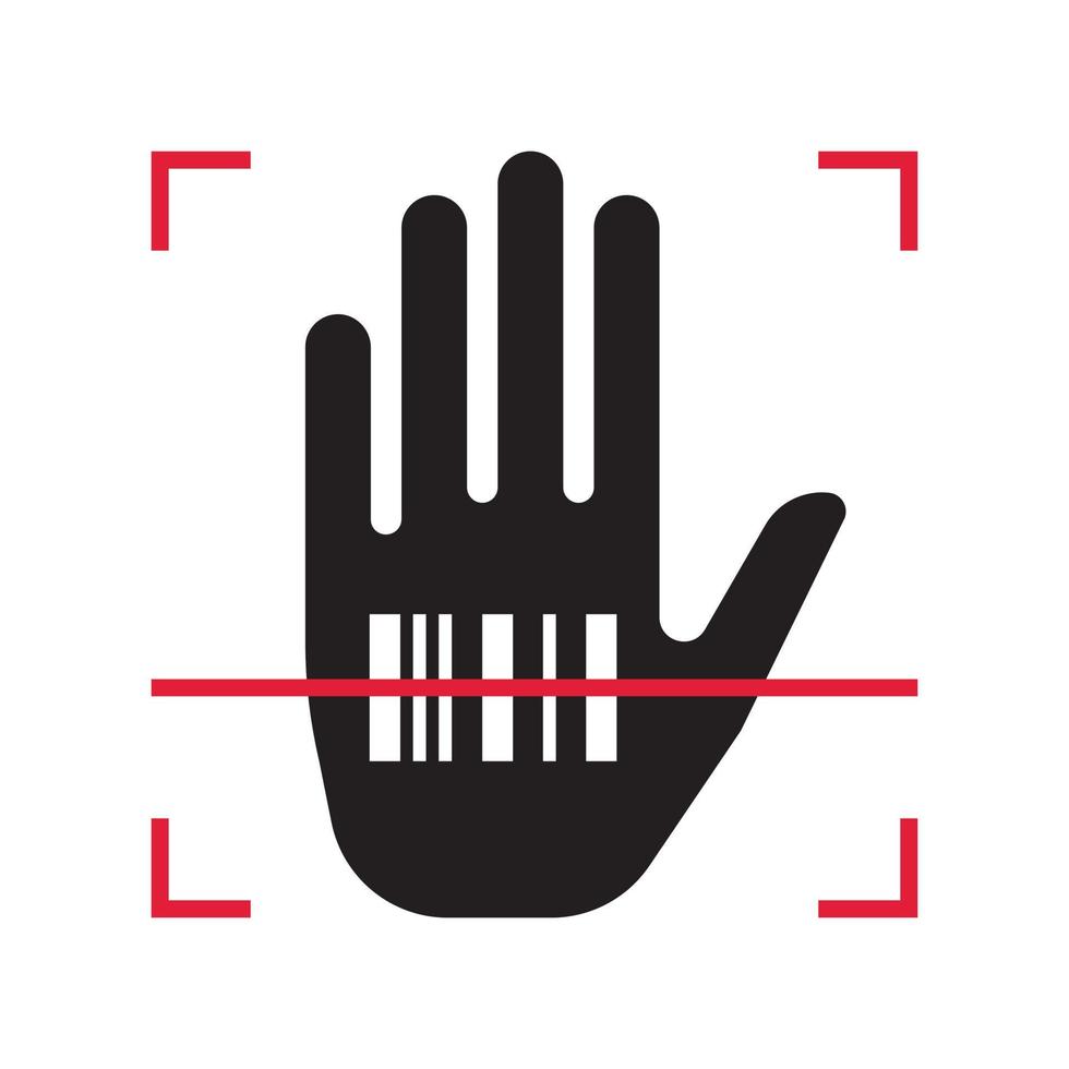 scannen de streepjescode van een persoon gelegen Aan de hand. biometrisch teken. vector illustratie