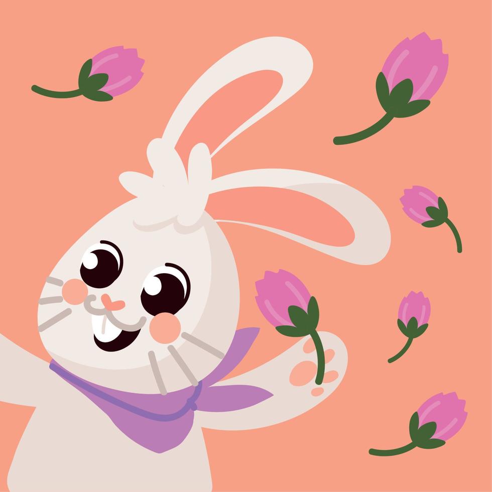 schattig konijn en bloemen vector