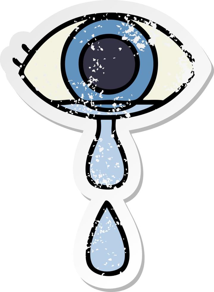 verontruste sticker van een schattig huilend oog van een cartoon vector