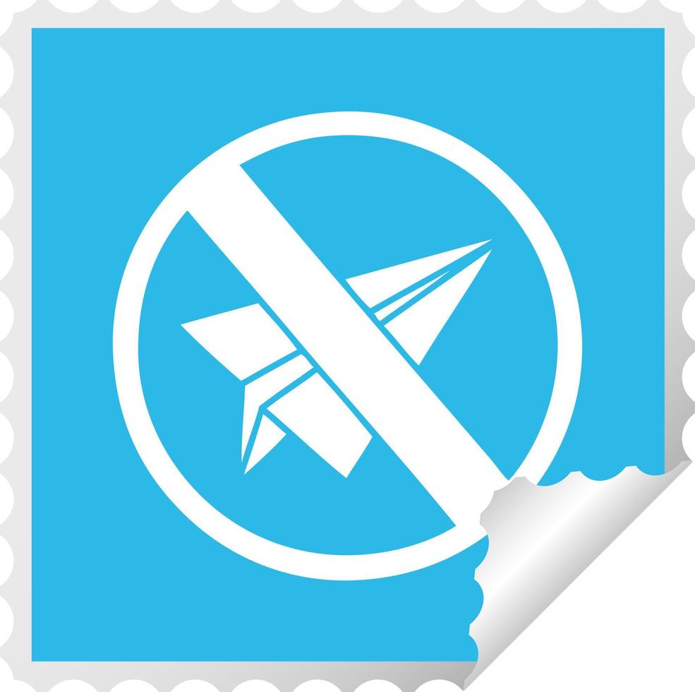vierkante peeling sticker cartoon geen papieren vliegtuigjes toegestaan vector