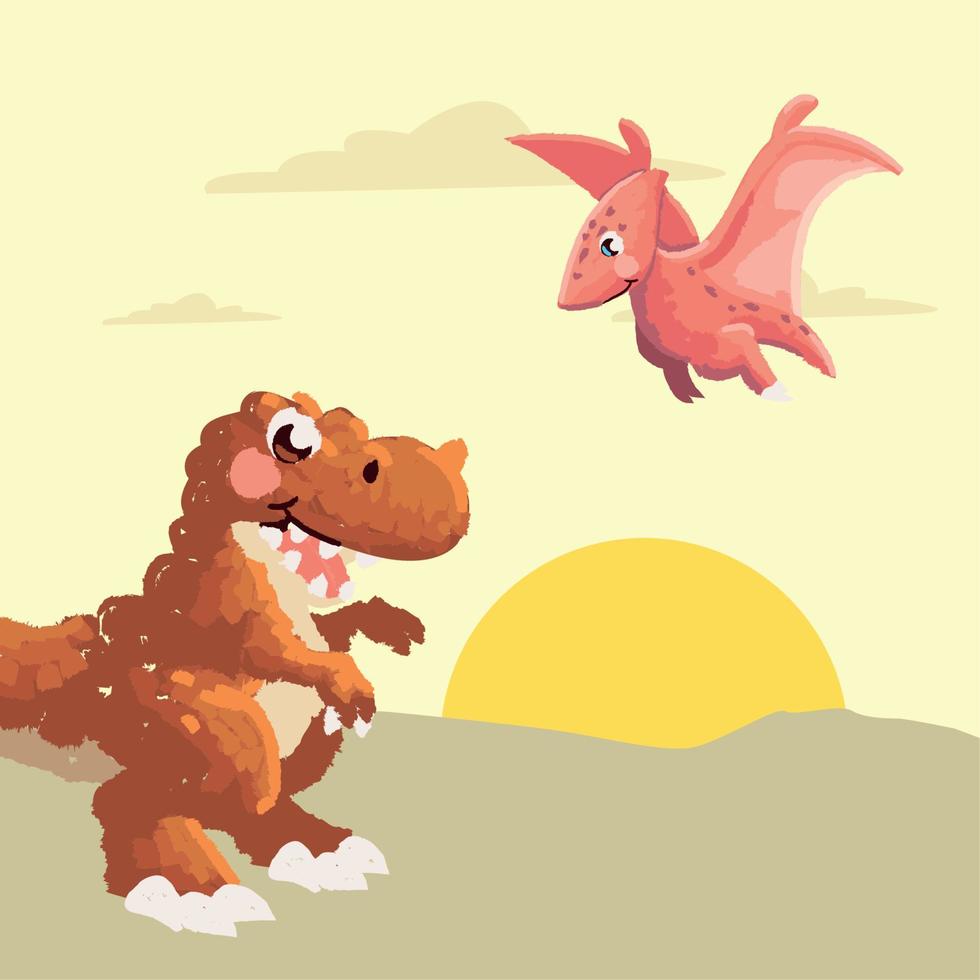 schattig dinosaurussen in woestijn vector