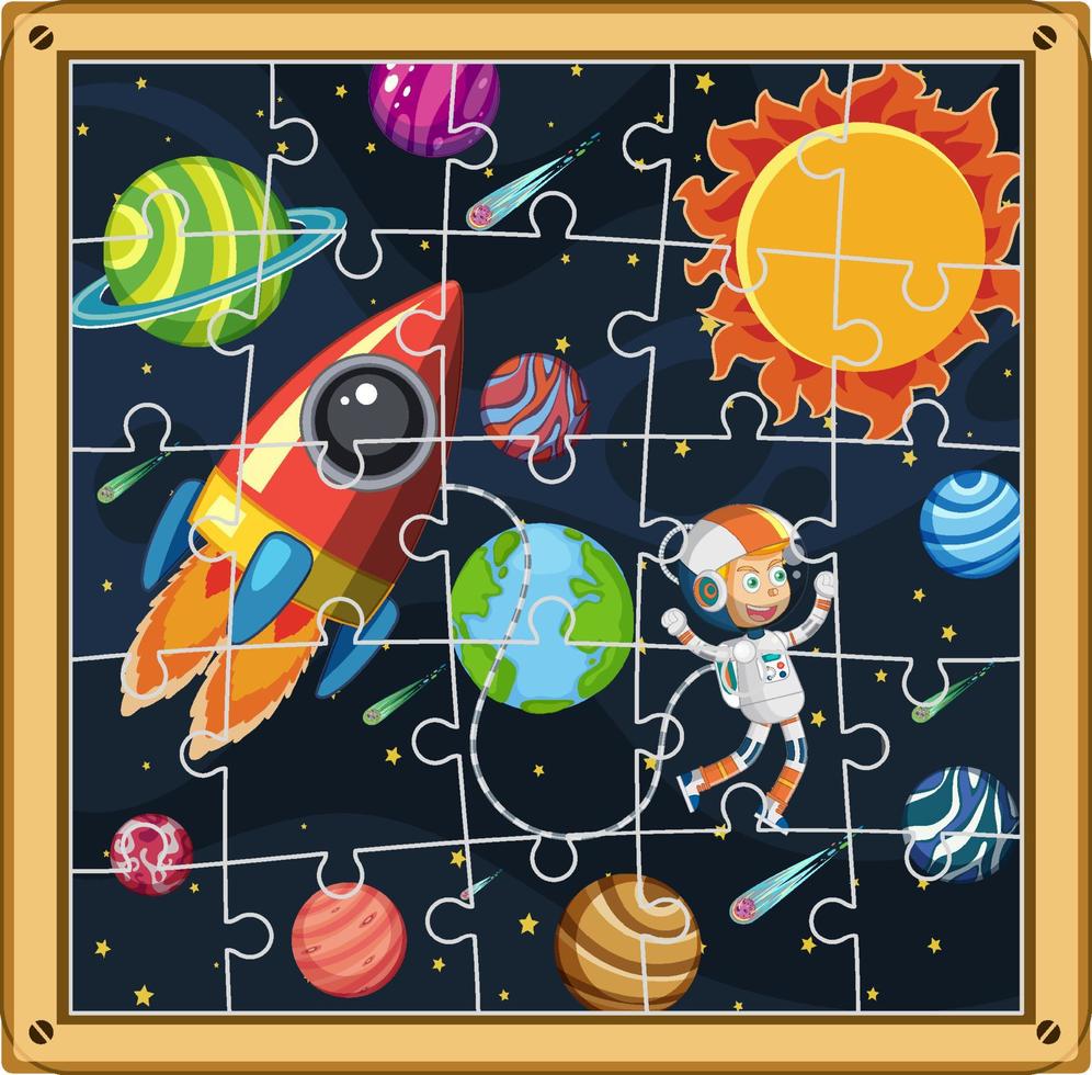 astronaut in ruimte foto puzzel spel sjabloon vector