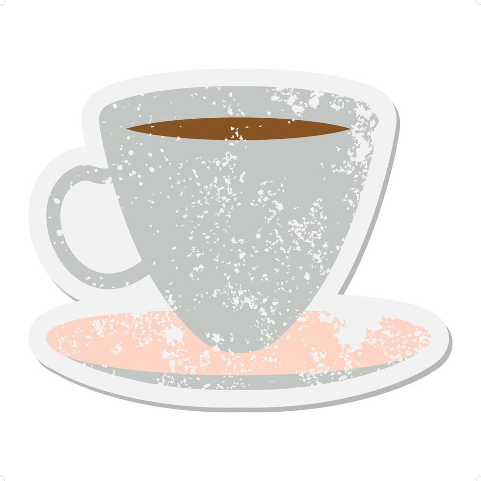 koffie kop en schotel grunge sticker vector