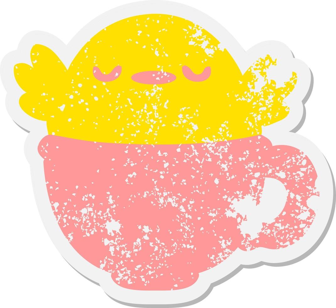 schattig baby vogel zittend in kop grunge sticker vector