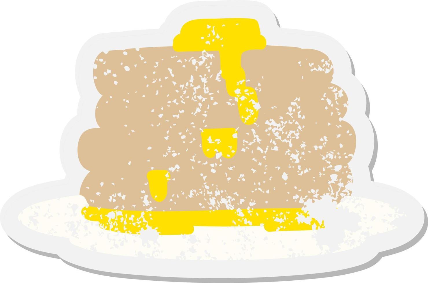 cartoon stapel pannenkoeken met boter grunge sticker vector