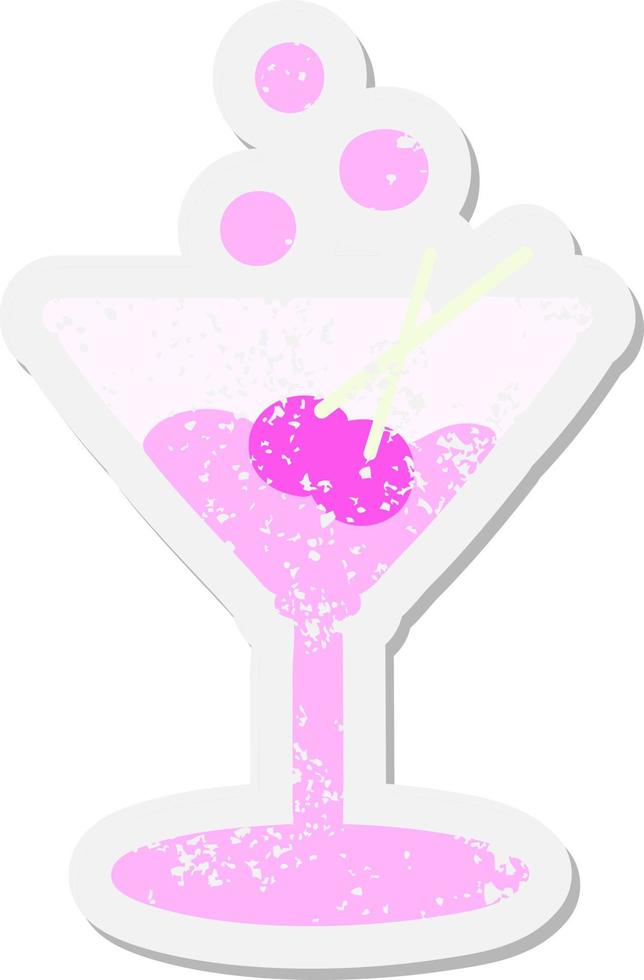 cocktail in een glas grunge sticker vector