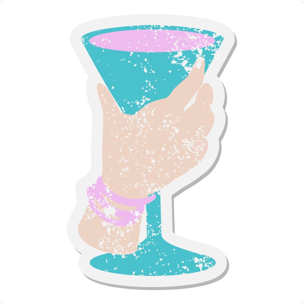 hand- Holding cocktail glas grunge sticker vector