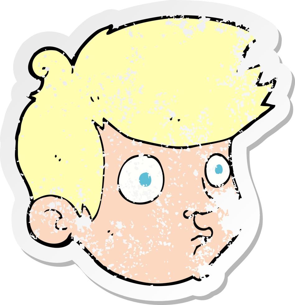 retro noodlijdende sticker van een cartoon starende jongen vector