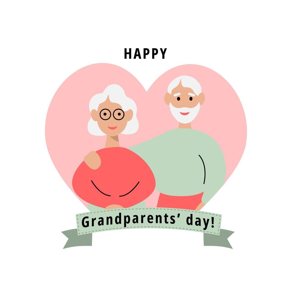 een ouderen paar in de achtergrond van een hart. gelukkig grootouders dag. vector illustratie voor kaart, ansichtkaart, poster, spandoek.