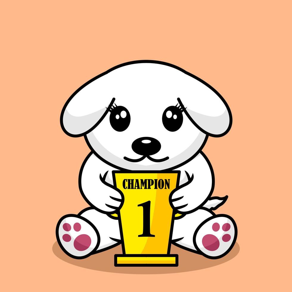 vector illustratie van premie schattig hond draag- de 1e plaats trofee
