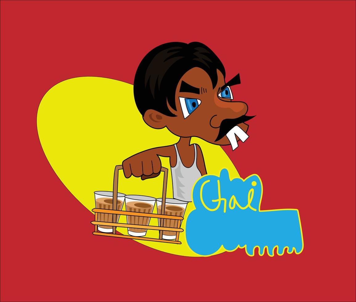 chai wala tekenfilm karakter Indisch, Pakistaans straat thee verkoper vector
