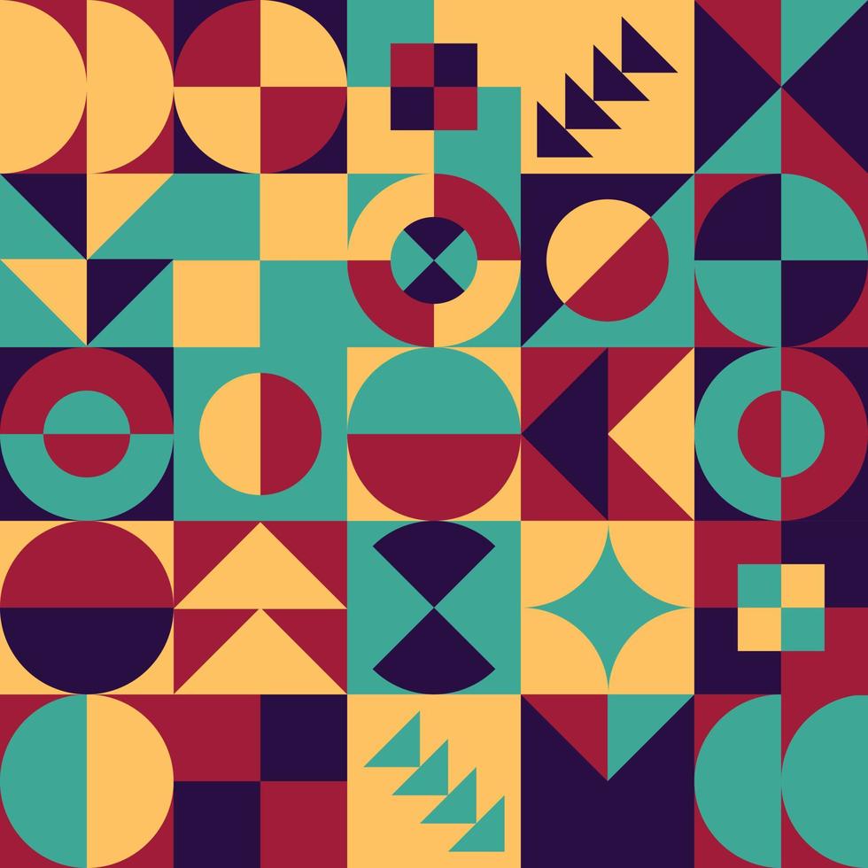 abstract meetkundig bauhaus patroon ontwerp. vector cirkel, driehoek en plein lijnen kleur kunst ontwerp. kleurrijk bauhaus achtergrond patroon