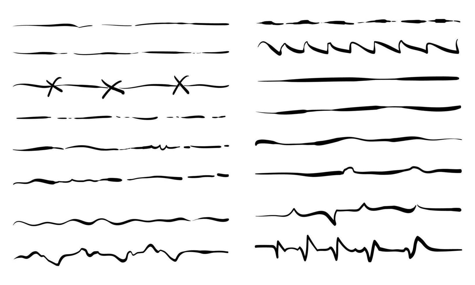 set handgetekende lijnen. doodle ontwerpelement met onderstreping, krabbel, sierletters, swoops. wervelen. vector illustratie