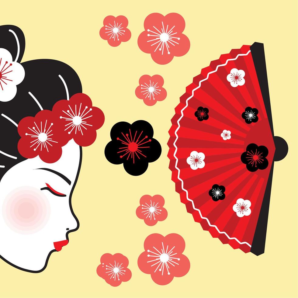 geisha profiel en bloemen vector