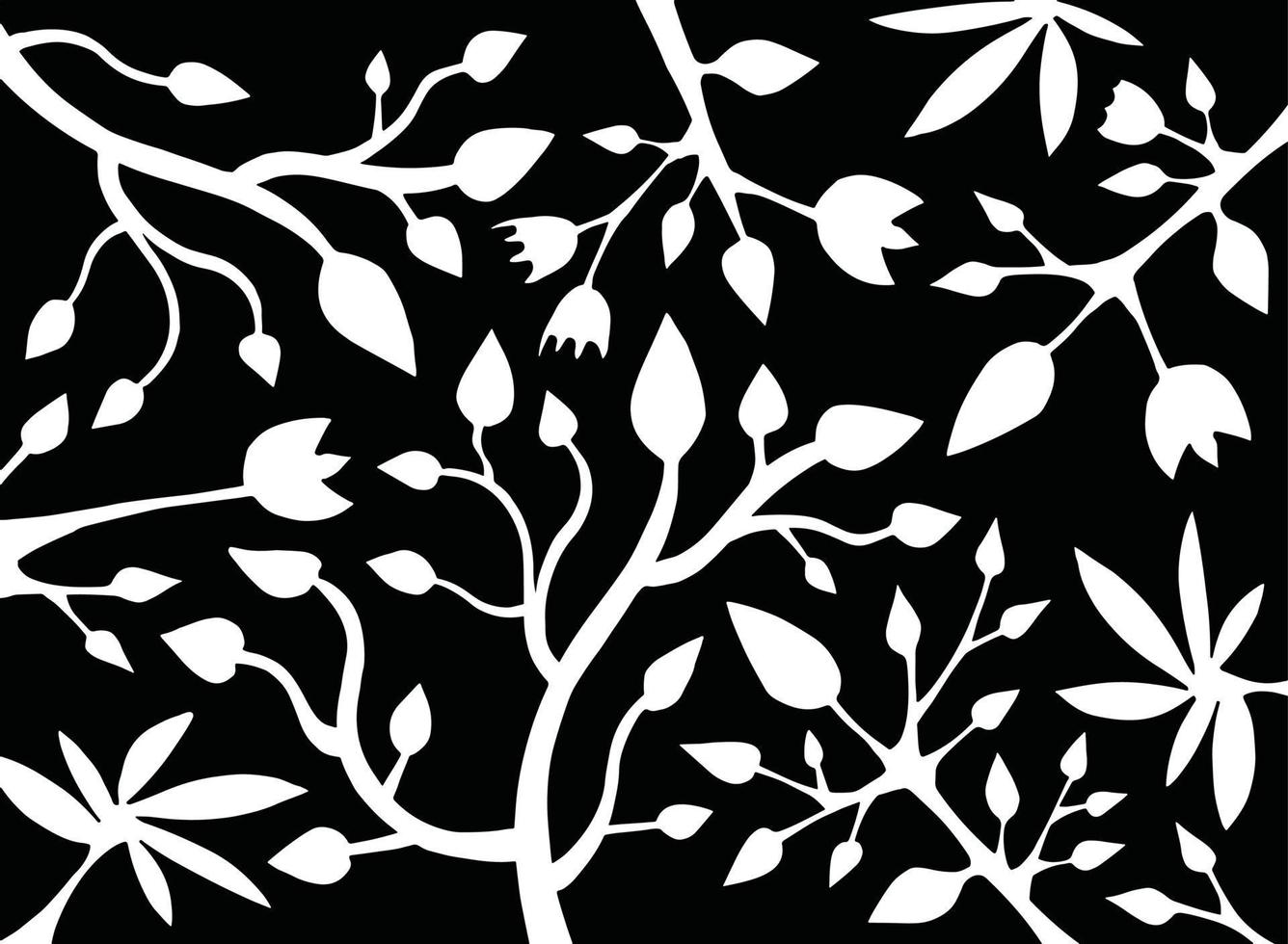 wit bladeren en wijnstokken Aan zwart naadloos herhalen vector patroon. vector illustratie
