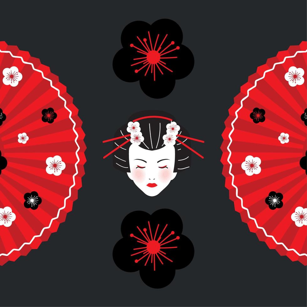 geisha hoofd en hand- ventilator vector