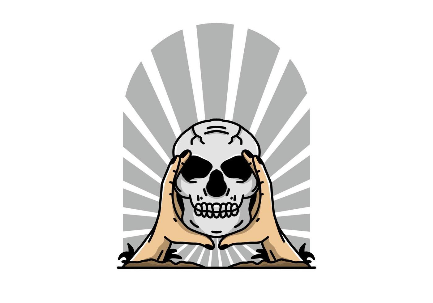 twee hand- Holding een schedel illustratie insigne vector