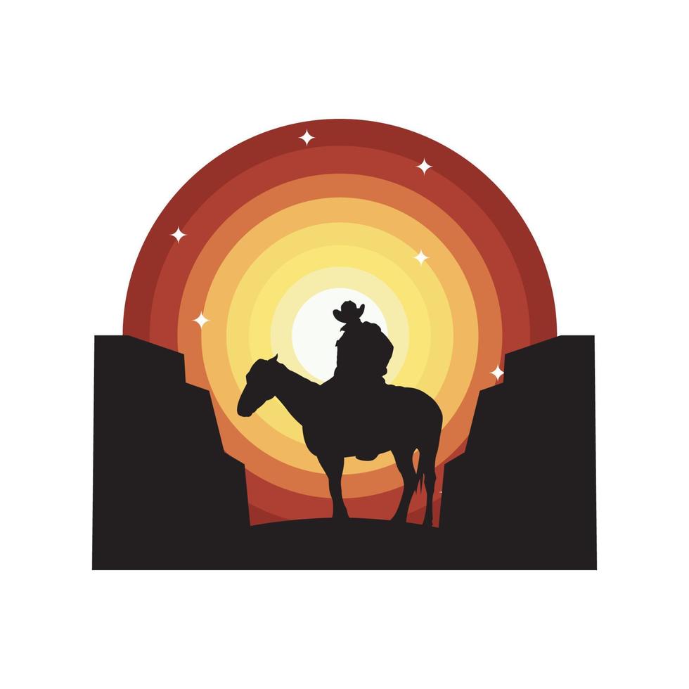 silhouet cowboy rijpaard logo vector