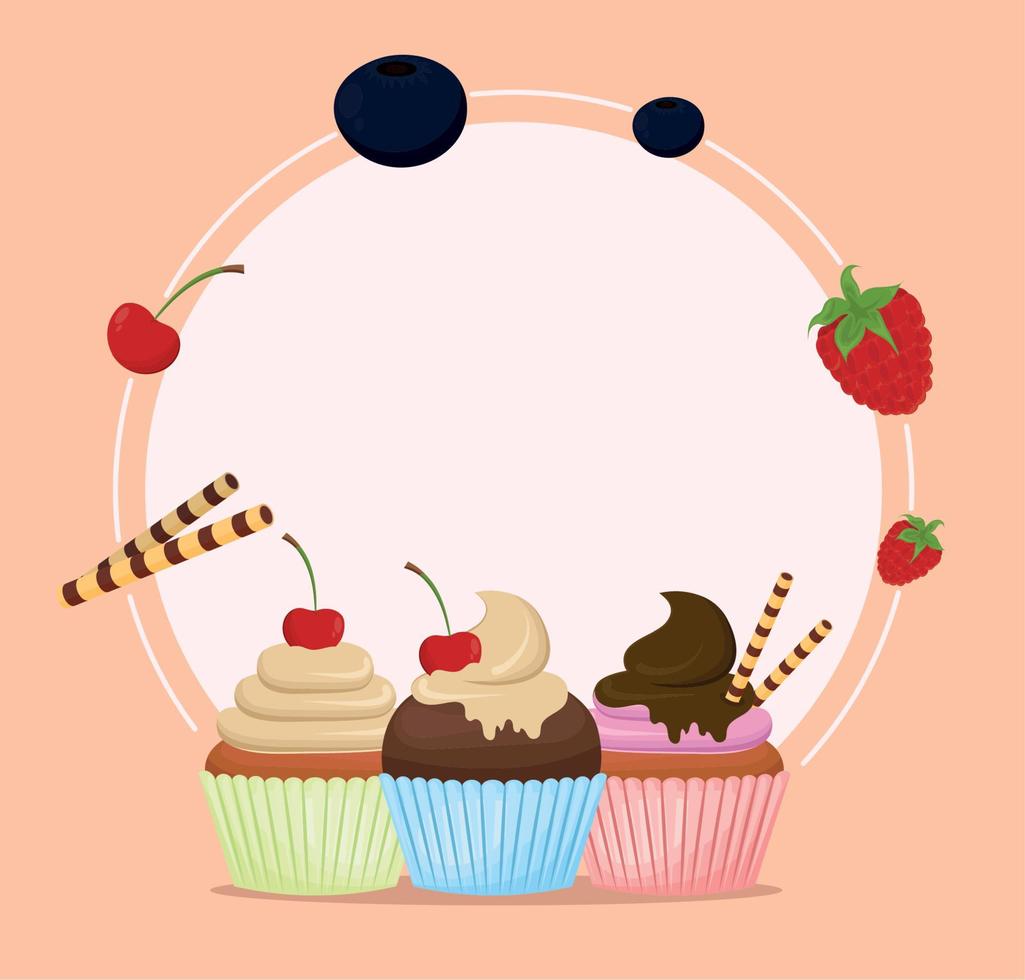 heerlijk cupcakes gebakje vector