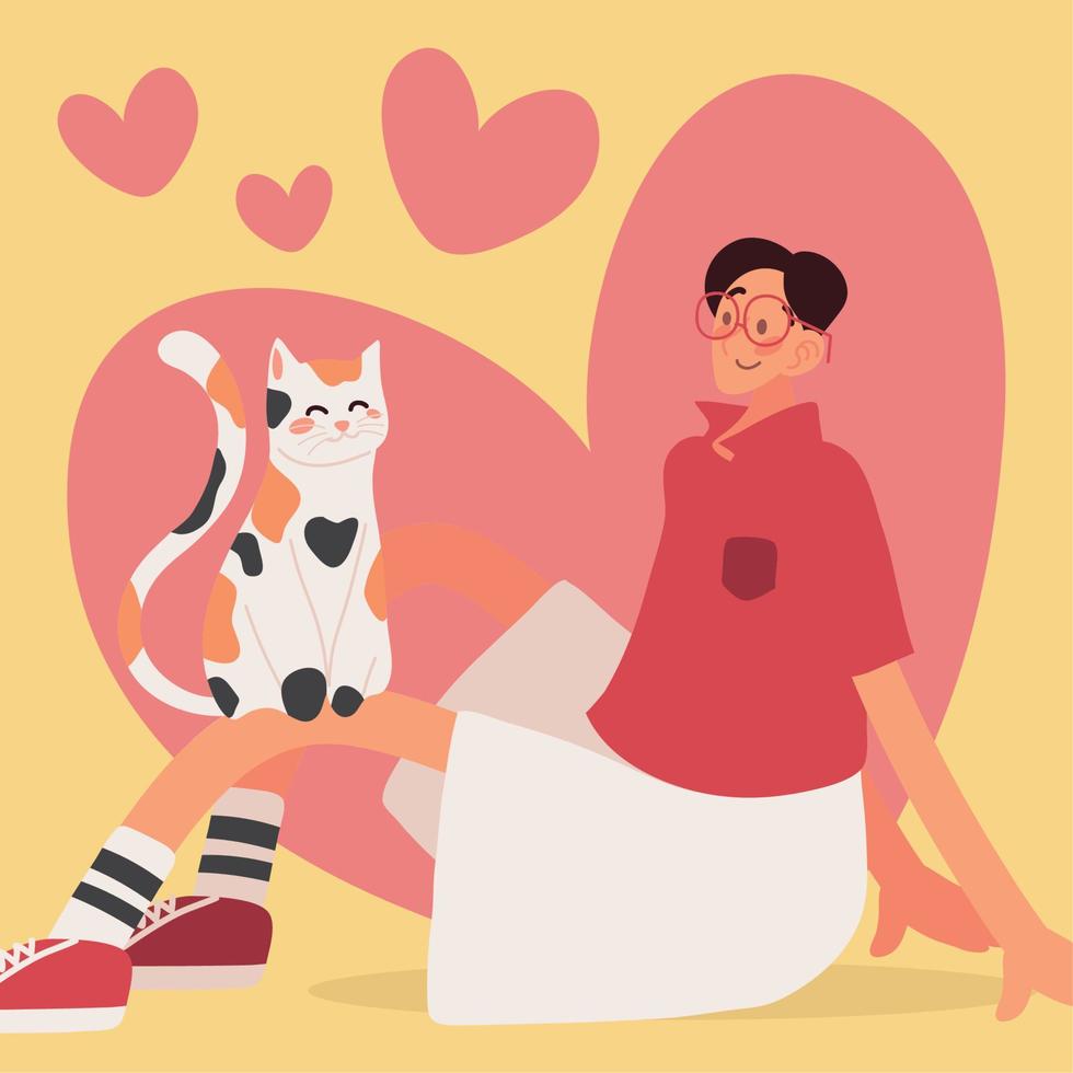 Mens en kat lief vector