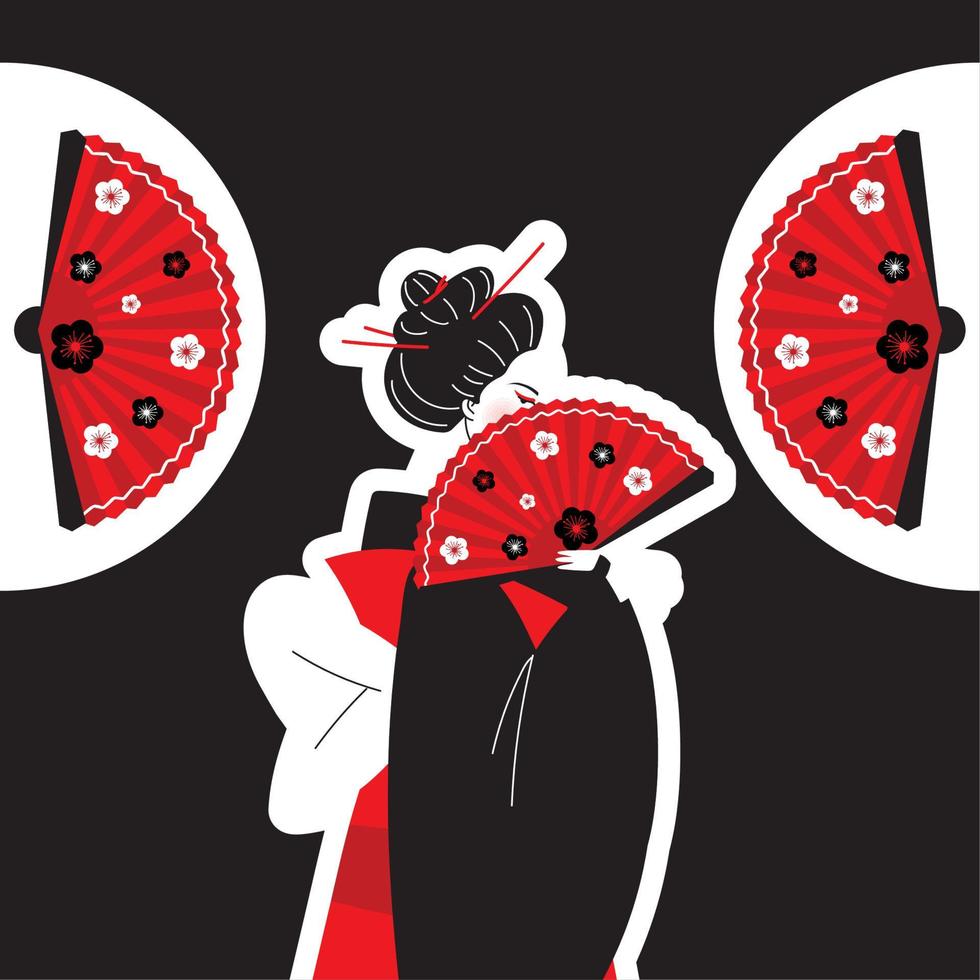 geisha met ventilator stickers vector