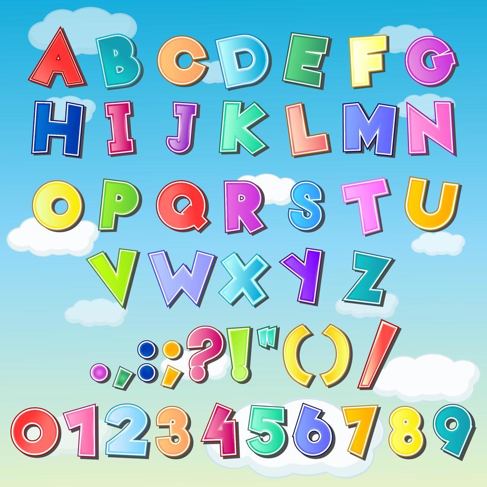 kinderen alfabet en aantal verzameling met glimmend kleur vector