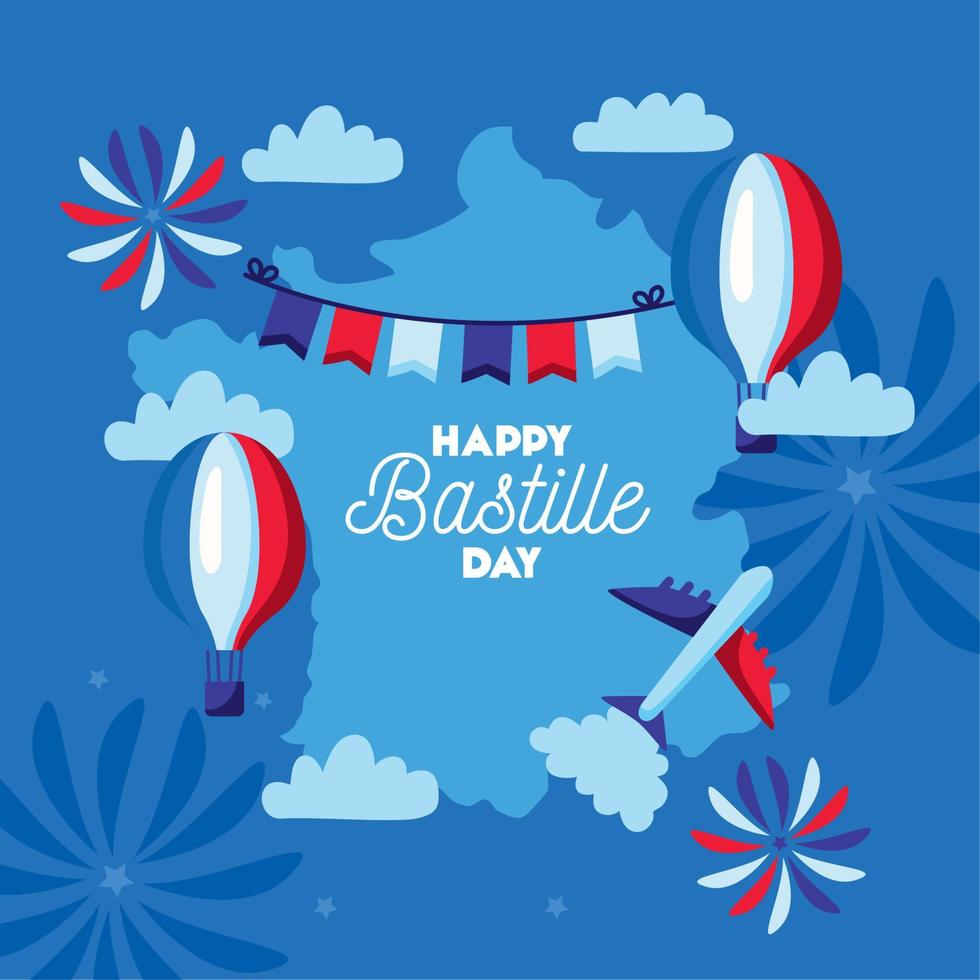 bastille dag belettering briefkaart vector