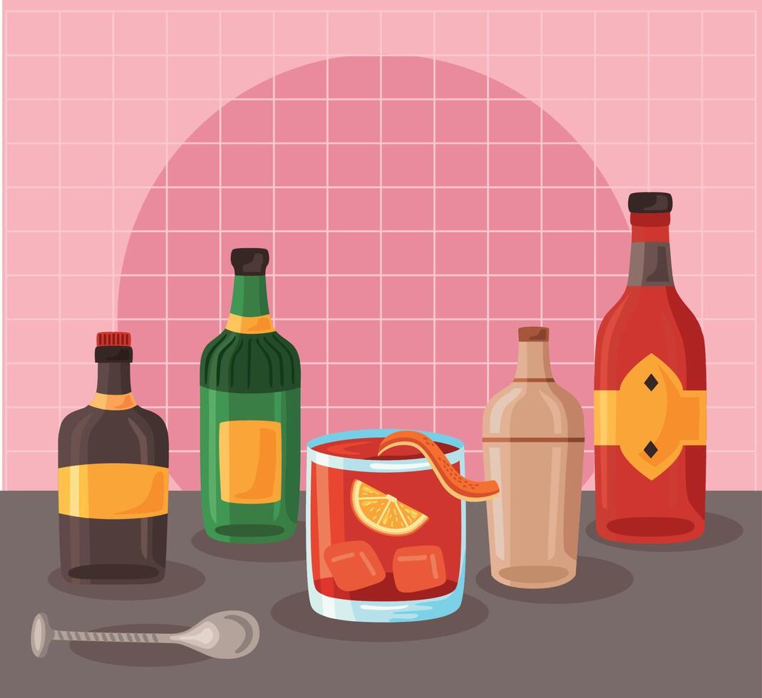 negroni ingrediënten flessen vector