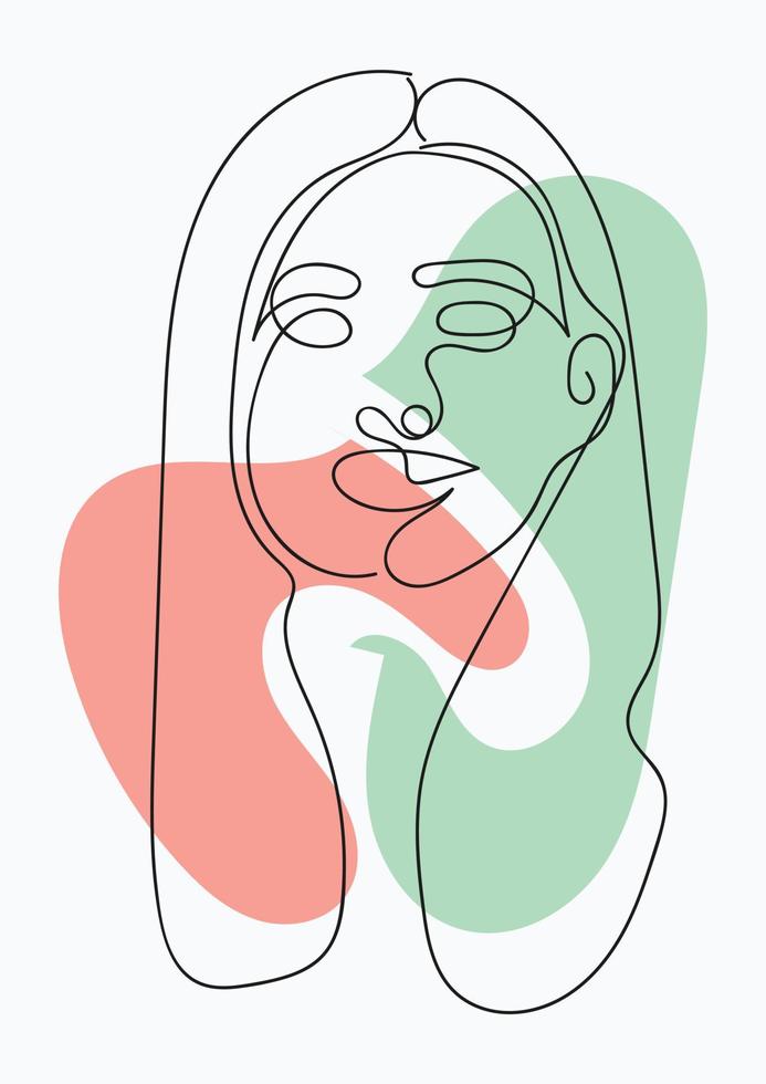 mooi vrouw mode gezicht vector illustratie met lijn kunst