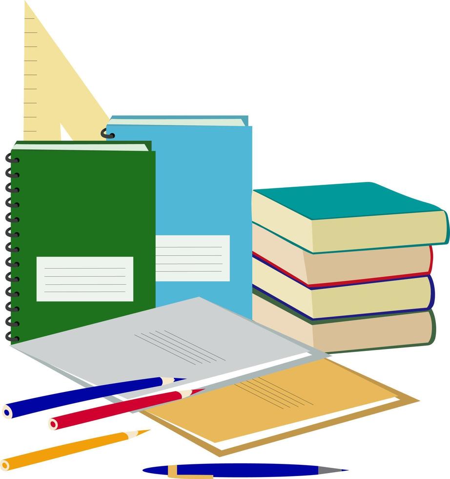 school- benodigdheden voor aan het leren. notebooks en kleur potloden. terug naar school. onderwijs concept. vector illustratie