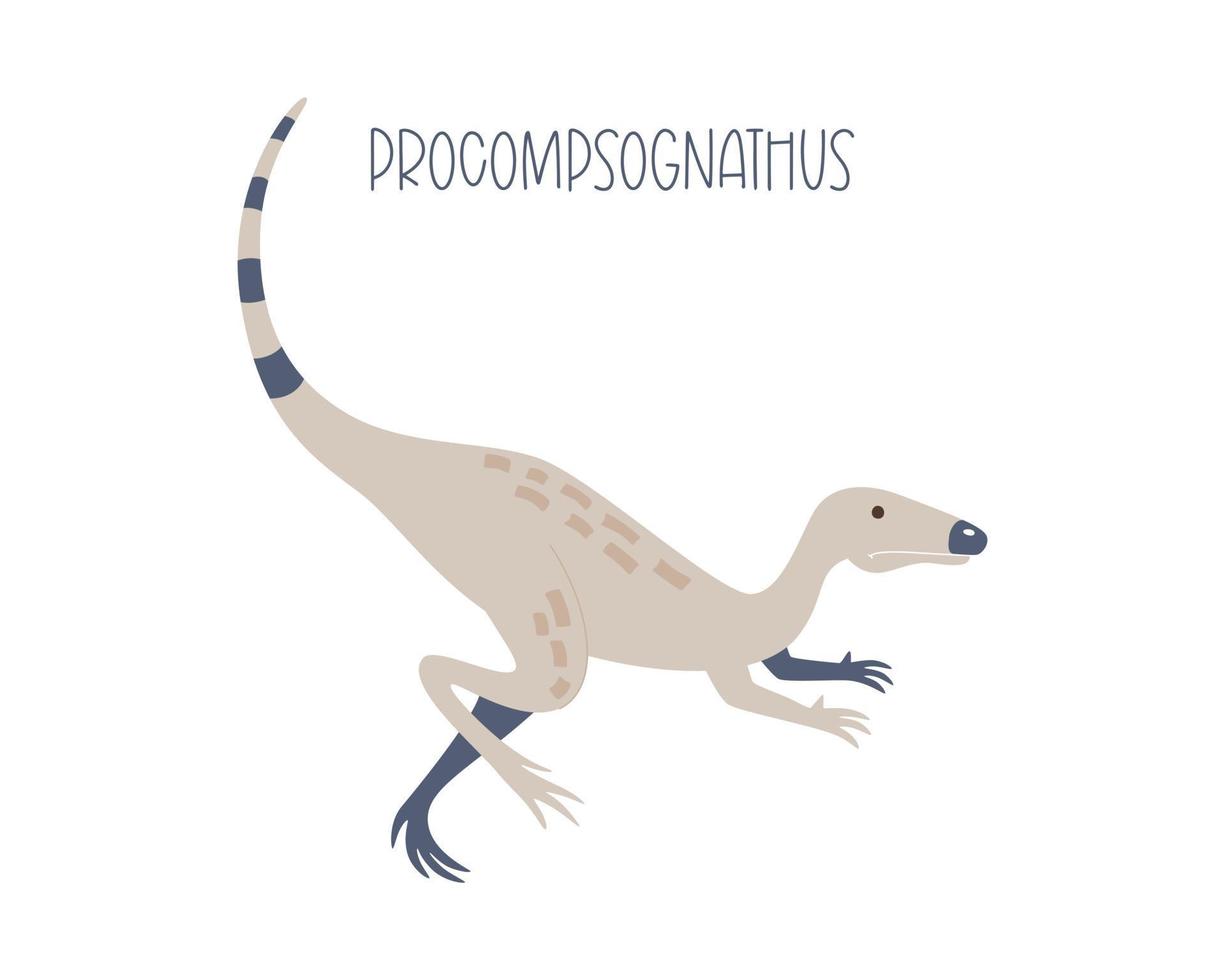 schattig dinosaurus procompsognathus geïsoleerd Aan wit achtergrond. vector illustratie van wild dier